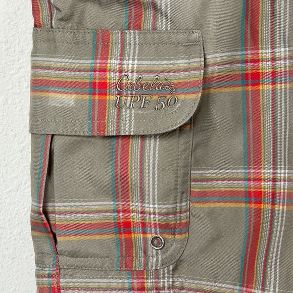 Cabelas Womens Plaid Cargo Shorts Size 14 Brown Red Polyester Fish Golf Hiking - Picture 2 of 15